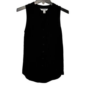 **SALE** OLD NAVY | Black Button Front Split V Neck Tank Top Sleeveless Blouse